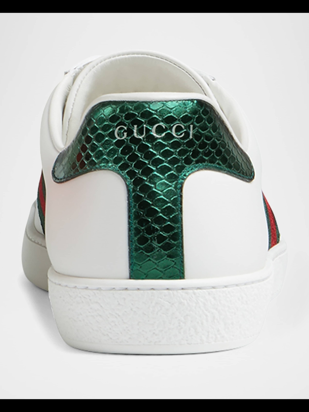 Gucci Men’s White Leather Ace Sneaker with Green-Red Web and Bee - Picture 5 of 16